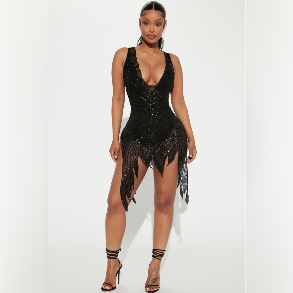 Avery Sequin Mini Dress - Black